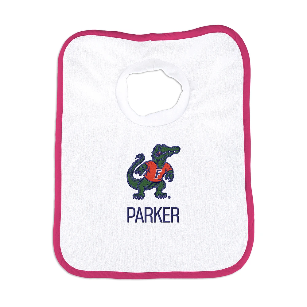 Newborn & Infant White/Orange Florida Gators Mascot Logo Personalized Bib