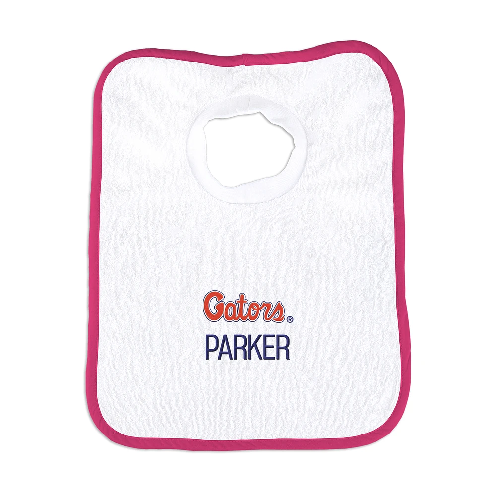 Newborn & Infant White/Orange Florida Gators Script Logo Personalized Bib