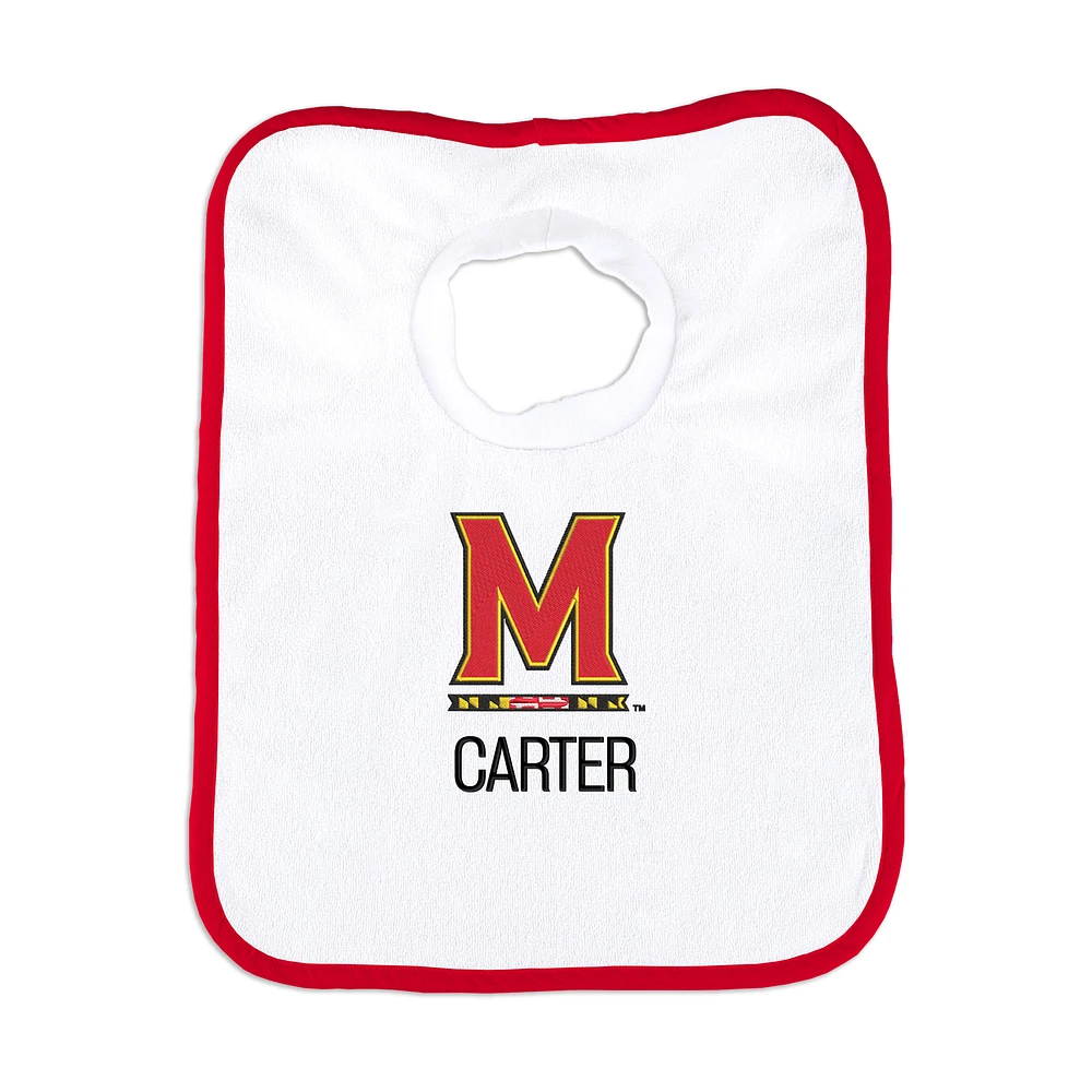 Newborn & Infant White Maryland Terrapins Primary Logo Personalized Bib