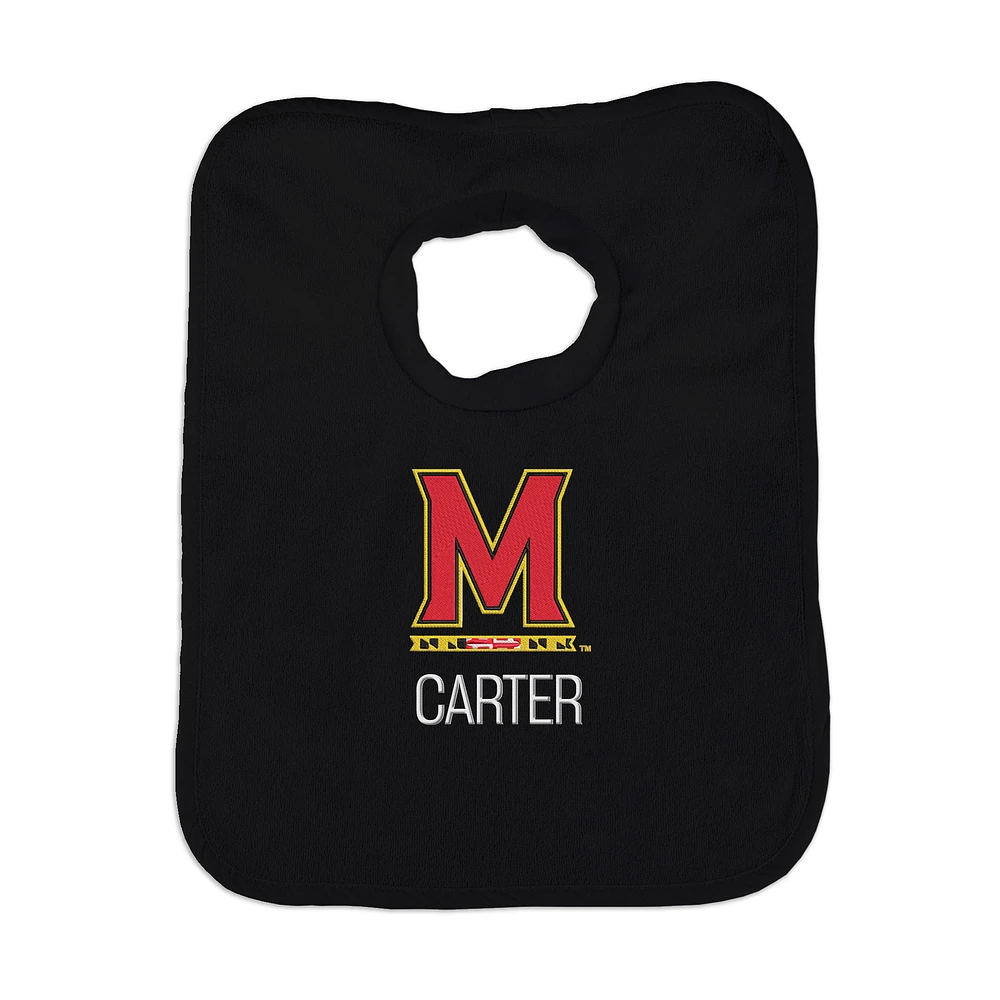Newborn & Infant Black Maryland Terrapins Primary Logo Personalized Bib