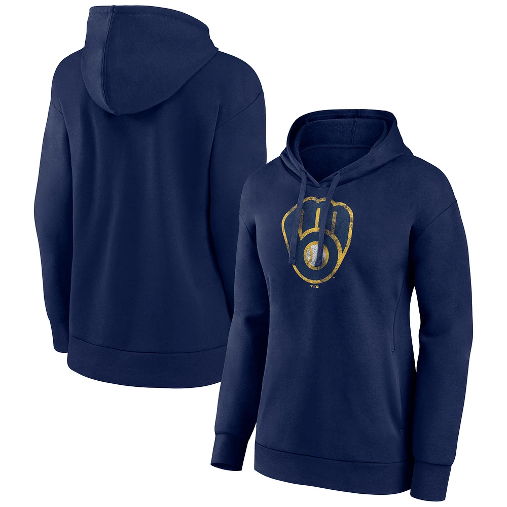 Women's Navy Milwaukee Brewers Distressed Team Pullover Hoodie