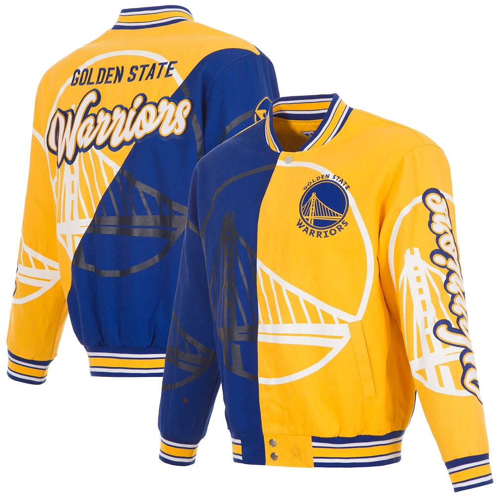 Men's JH Design Gold/Royal Golden State Warriors Split All Over Full-Zip Jacket