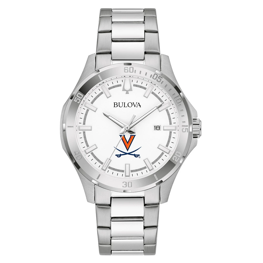 Men's Bulova Silver Virginia Cavaliers Stainless Steel Classic Sport Watch