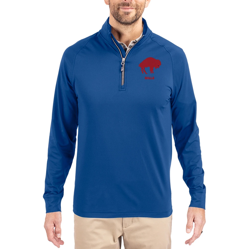 Men's Cutter & Buck Royal Buffalo Bills Adapt Eco Knit Stretch Recycled Quarter-Zip Throwback Pullover Top