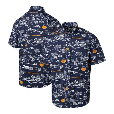 Men's Reyn Spooner Navy Chicago Bears Throwback Kekai Print Button-Up Shirt