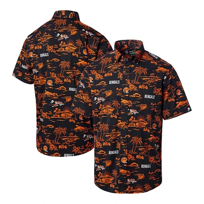 Men's Reyn Spooner Black Cincinnati Bengals Throwback Kekai Print Button-Up Shirt
