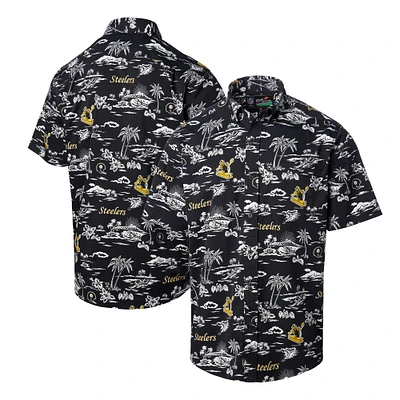 Men's Reyn Spooner Black Pittsburgh Steelers Throwback Kekai Print Button-Up Shirt