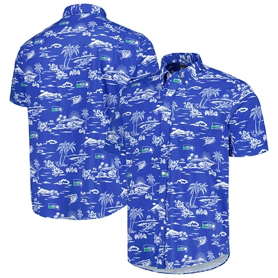 Men's Reyn Spooner Royal Seattle Seahawks Throwback Kekai Print Button-Up Shirt