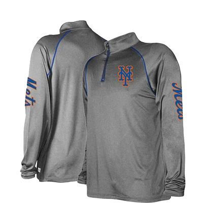 Men's Stitches Heather Gray New York Mets Wordmark Raglan Quarter-Zip Top