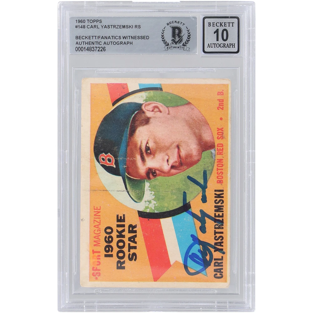Carl Yastrzemski Boston Red Sox Autographed 1960 Topps #148 Beckett Fanatics Witnessed Authenticated 10 Rookie Card