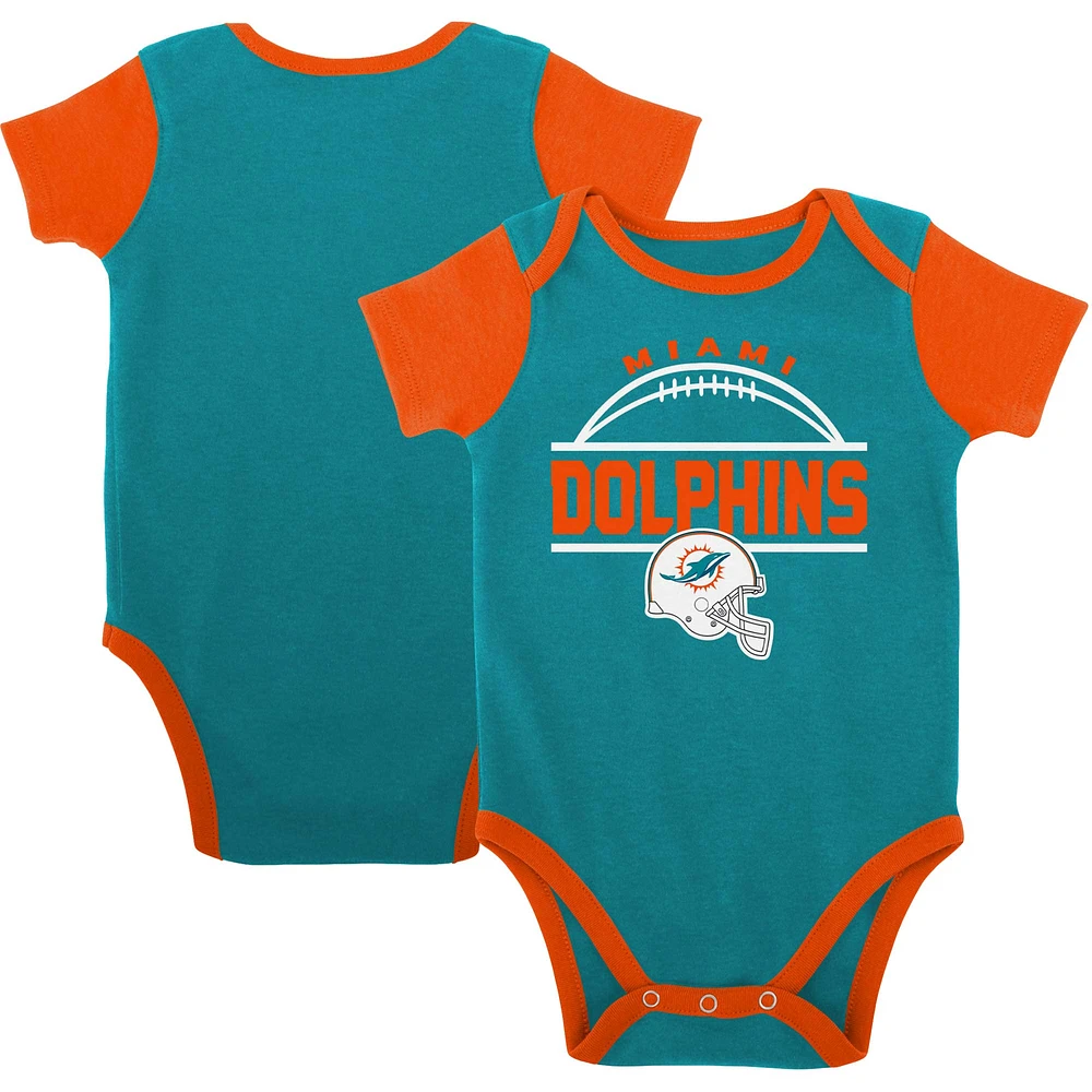 Newborn & Infant Aqua/Orange Miami Dolphins Home Field Advantage Three-Piece Bodysuit, Bib Booties Set