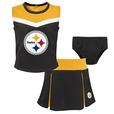 Girls Toddler Black Pittsburgh Steelers Spirit Cheer Two-Piece Cheerleader Set with Bloomers