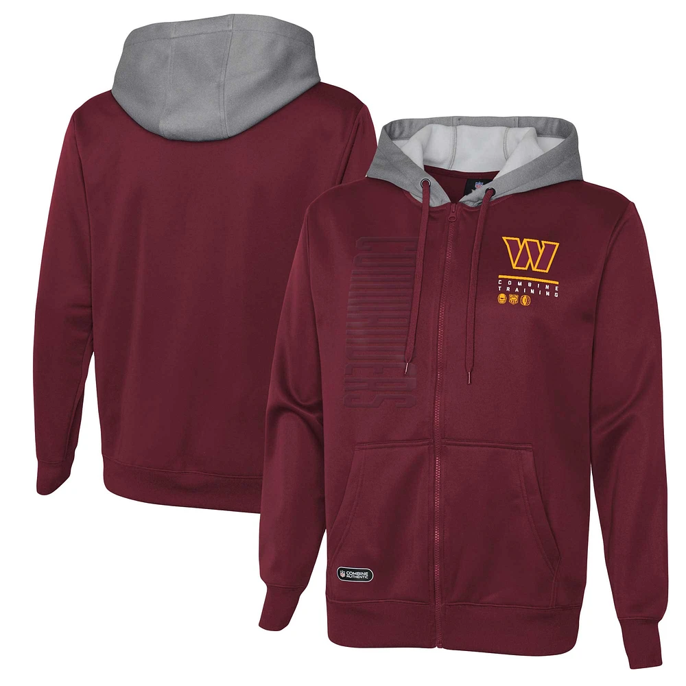 Men's Burgundy Washington Commanders Combine Authentic Field Play Full-Zip Hoodie Sweatshirt