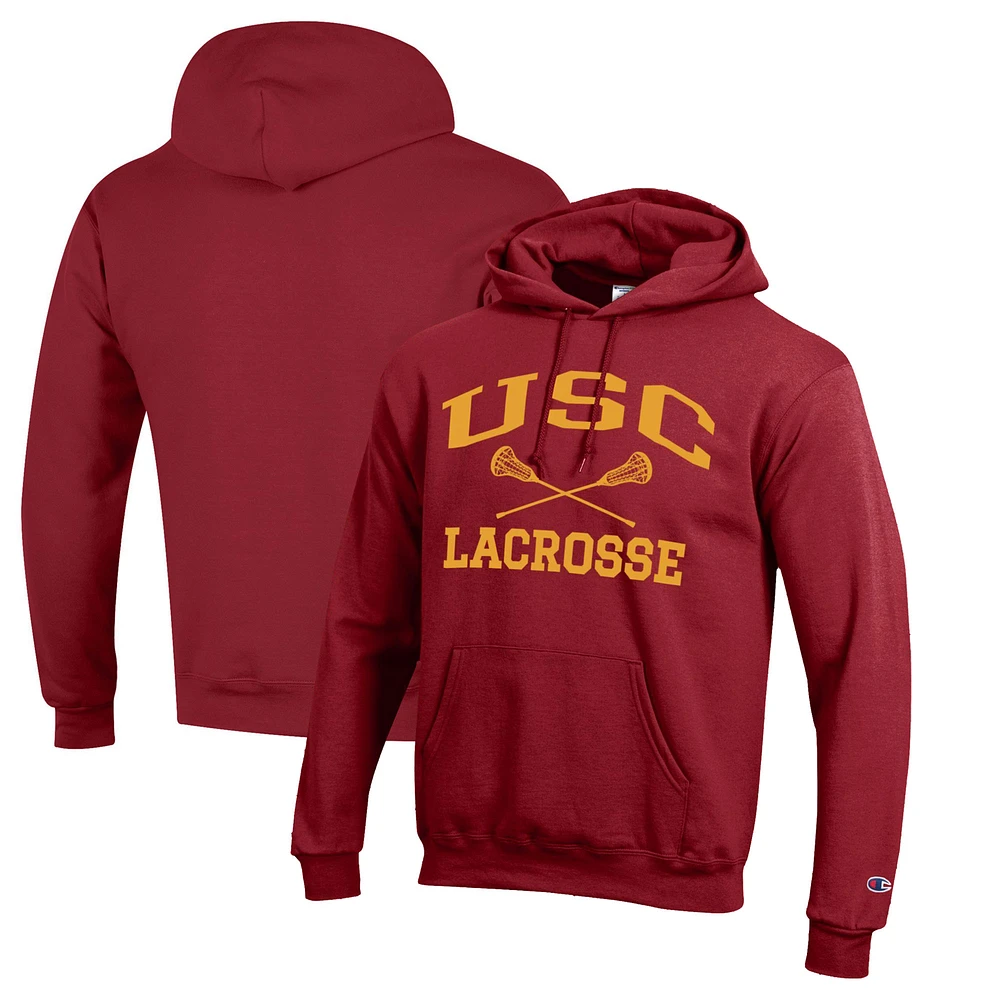 Men's Champion Cardinal USC Trojans Lacrosse Icon Powerblend Pullover Hoodie