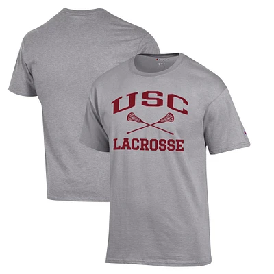Men's Champion Heather Gray USC Trojans Lacrosse Icon Powerblend T-Shirt