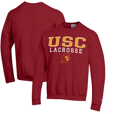 Men's Champion Cardinal USC Trojans Stack Logo Lacrosse Powerblend Pullover Sweatshirt