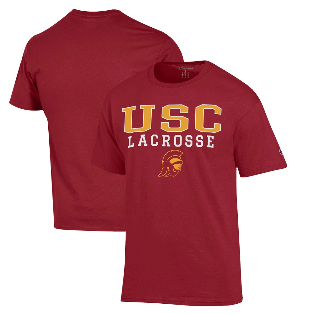 Men's Champion Cardinal USC Trojans Stack Logo Lacrosse Powerblend T-Shirt