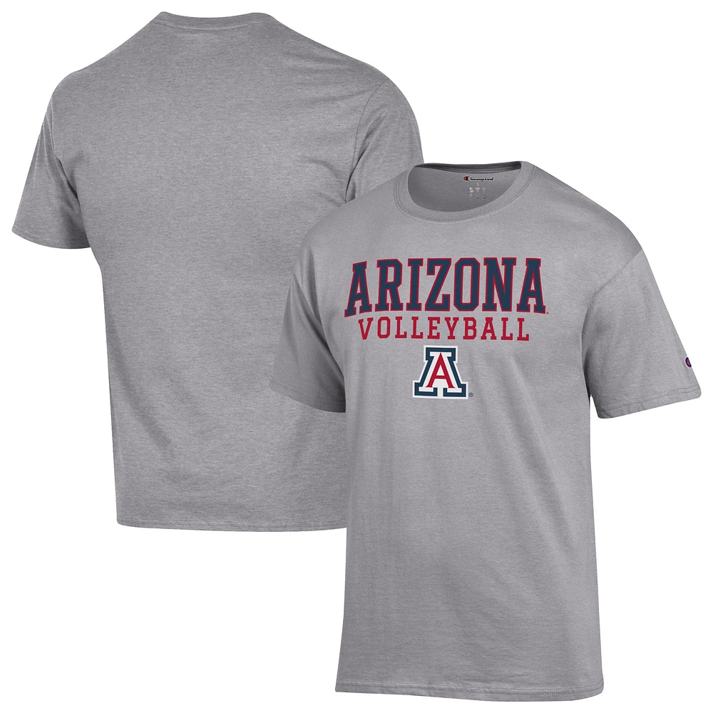 Men's Champion Heather Gray Arizona Wildcats Stack Logo Volleyball Powerblend T-Shirt