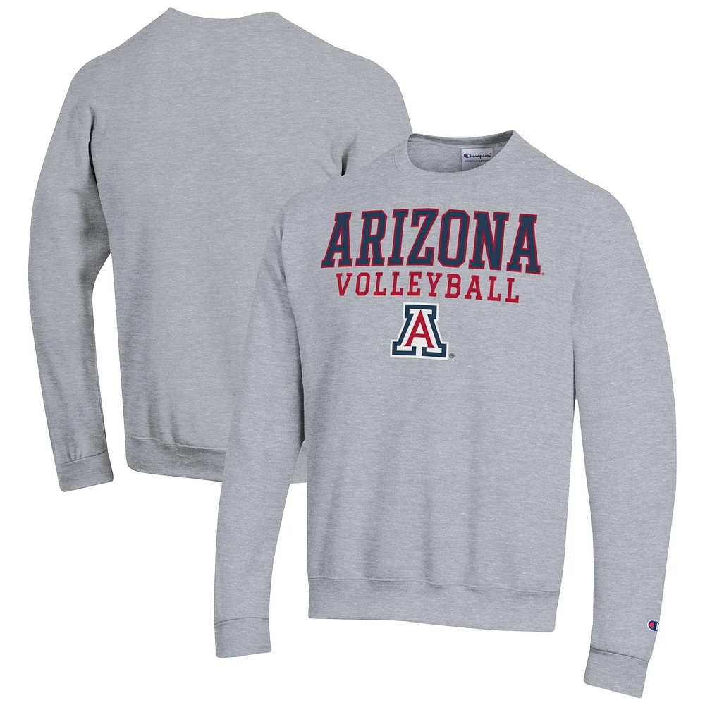 Men's Champion Heather Gray Arizona Wildcats Stack Logo Volleyball Powerblend Pullover Sweatshirt