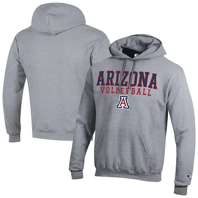 Men's Champion Heather Gray Arizona Wildcats Stack Logo Volleyball Powerblend Pullover Hoodie