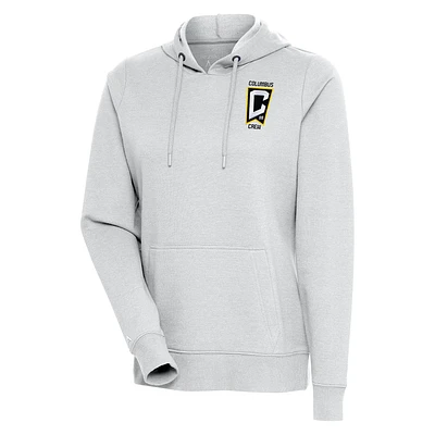 Women's Antigua Heather Gray Columbus Crew Logo Action Pullover Hoodie