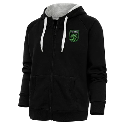 Women's Antigua Black Austin FC Logo Victory Full-Zip Hoodie