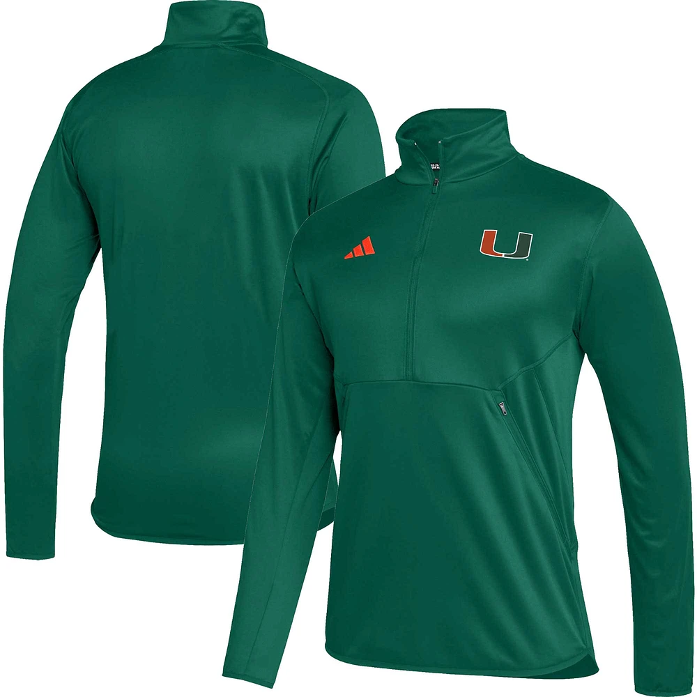 Men's adidas Miami Hurricanes 2023 Sideline AEROREADY Half-Zip Top