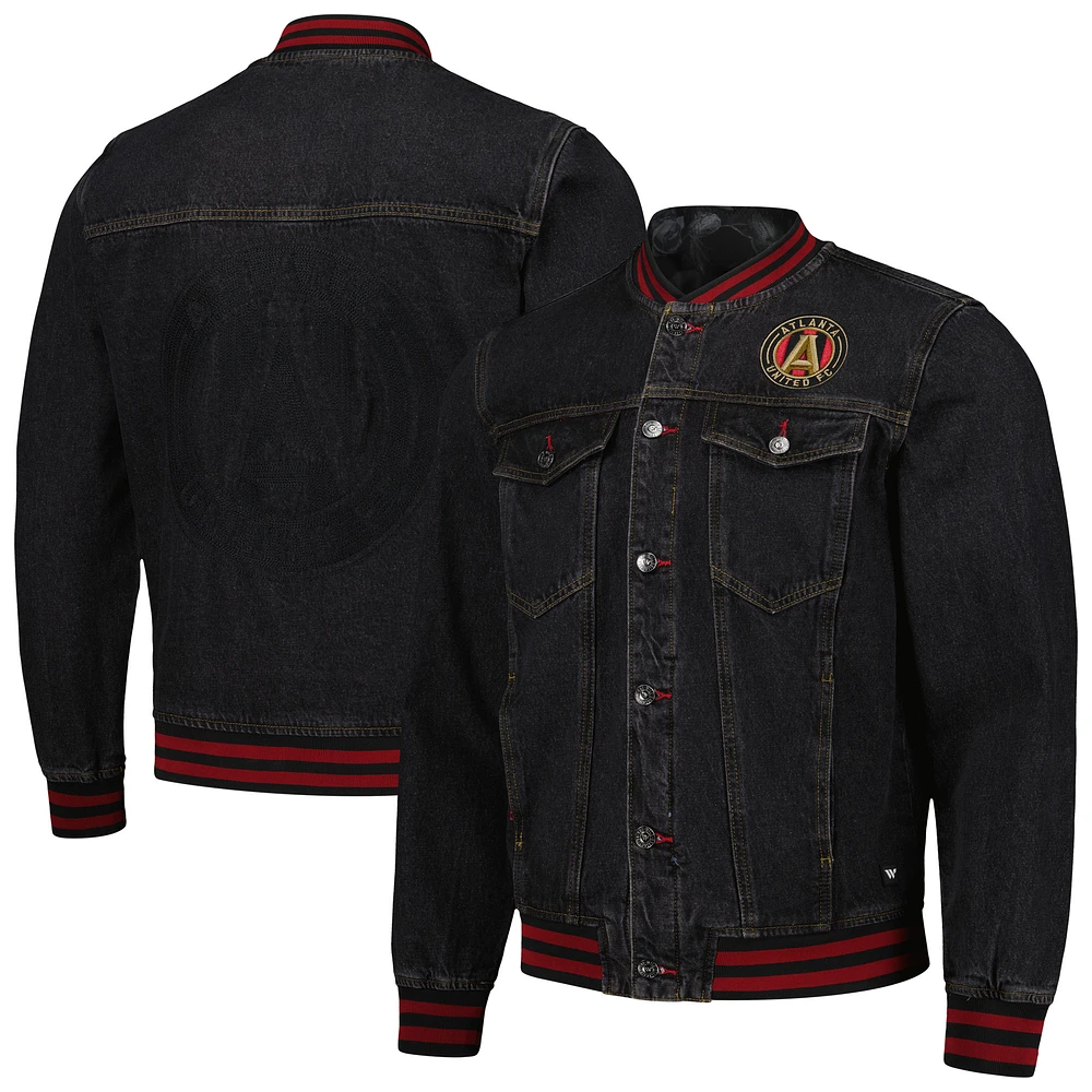 Men's The Wild Collective Black Atlanta United FC Denim Full-Button Bomber Jacket