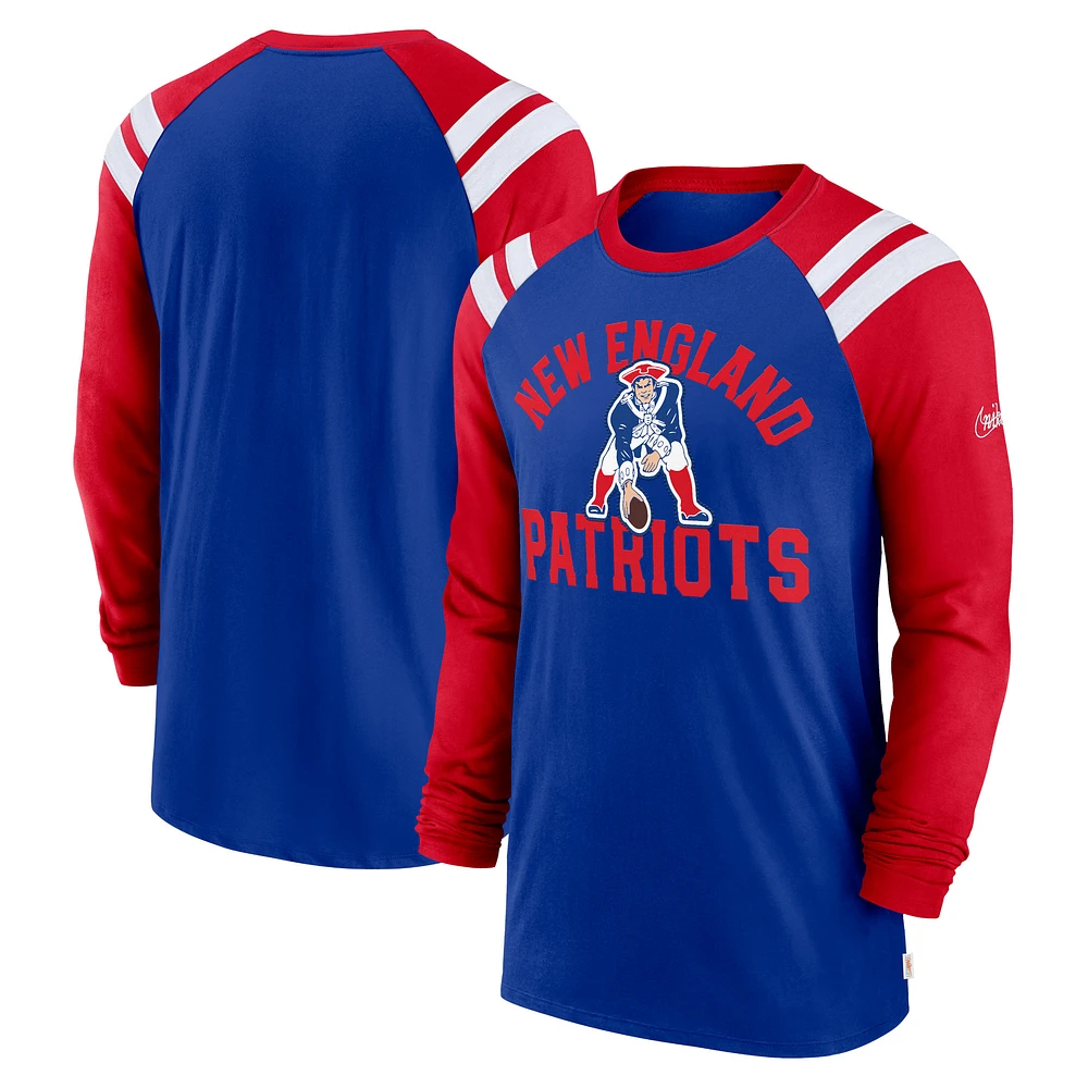 Men's Nike Royal/Red New England Patriots Classic Arc Raglan Tri-Blend Long Sleeve T-Shirt