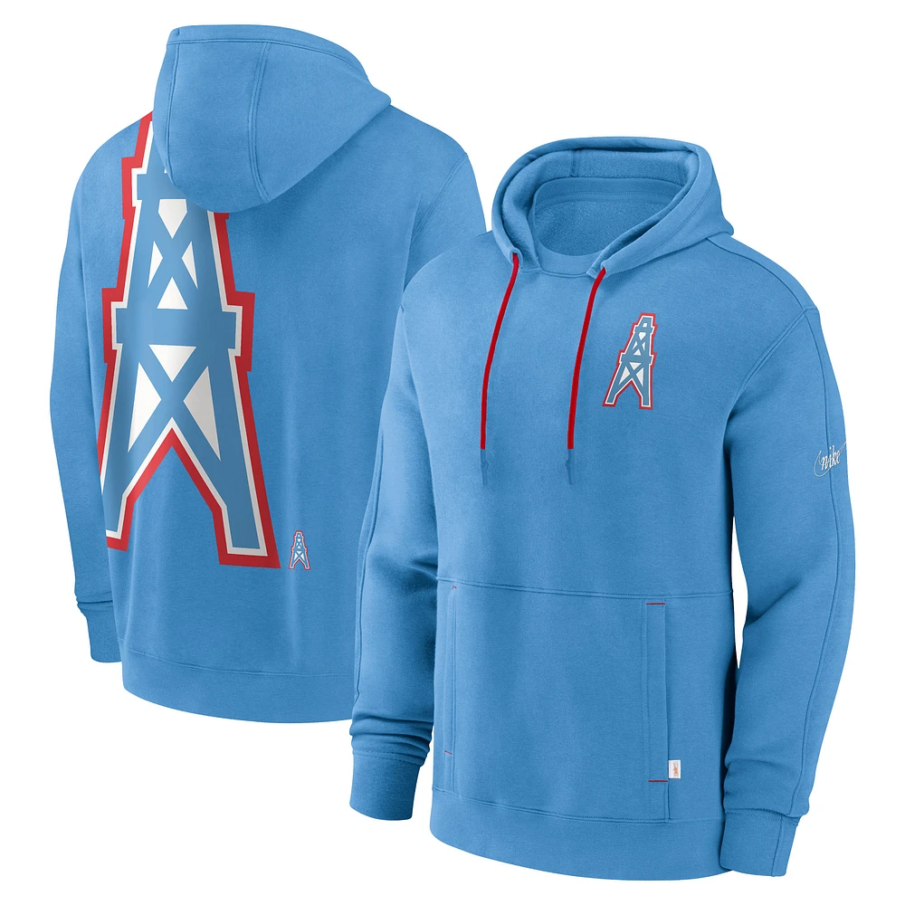 Men's Nike Light Blue Tennessee Titans Oilers Throwback Layered Logo Statement Pullover Hoodie