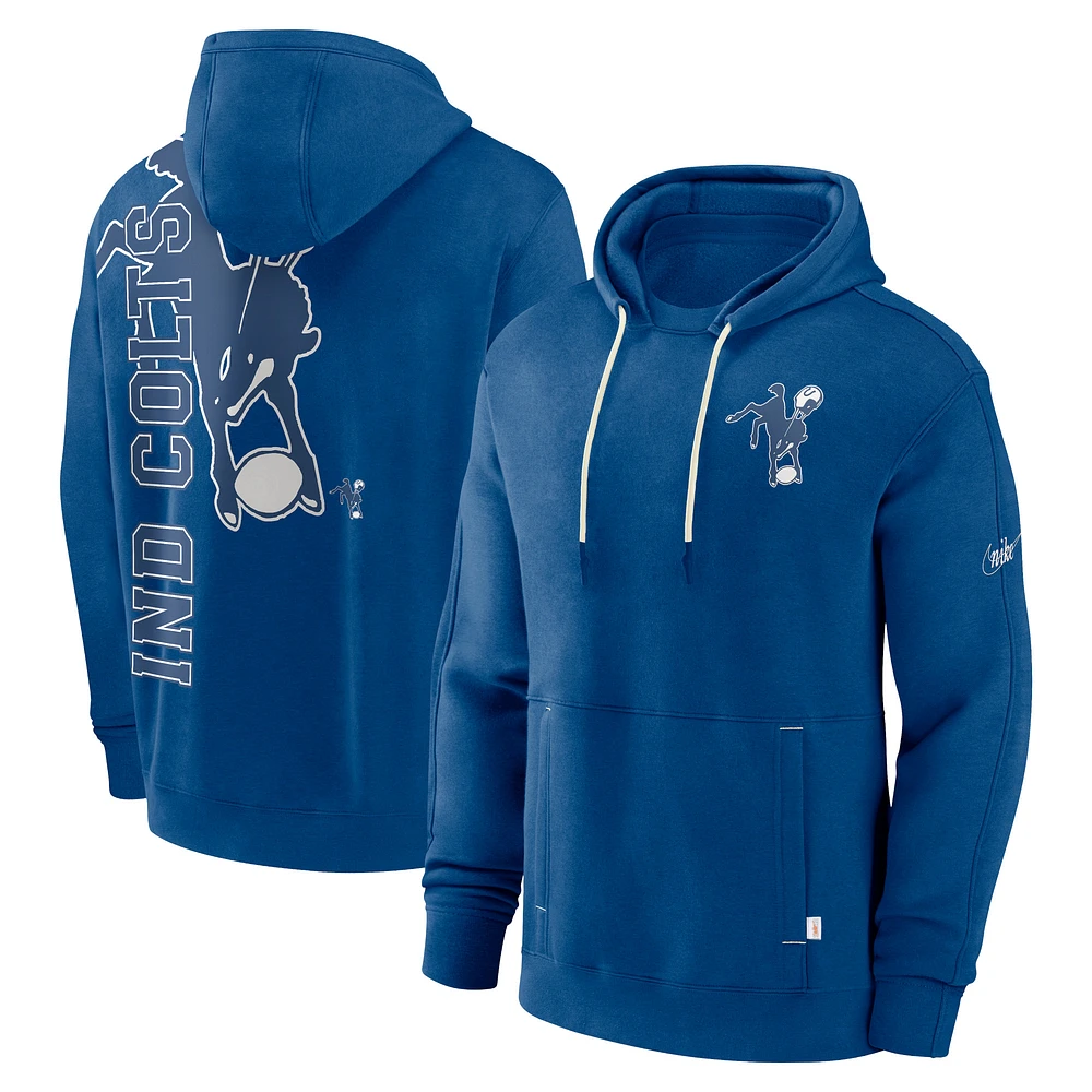 Men's Nike Royal Indianapolis Colts Throwback Layered Logo Statement Pullover Hoodie
