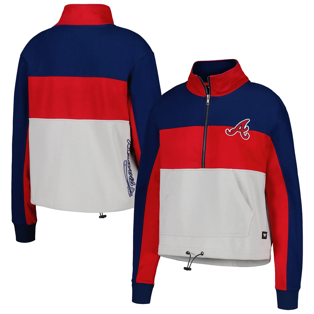 Women's The Wild Collective Red/Navy Atlanta Braves Colorblock 1/4 Zip Jacket