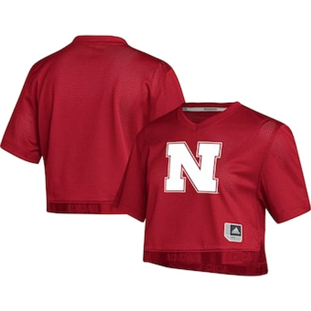 Women's adidas Scarlet Nebraska Huskers Primegreen V-Neck Cropped Jersey