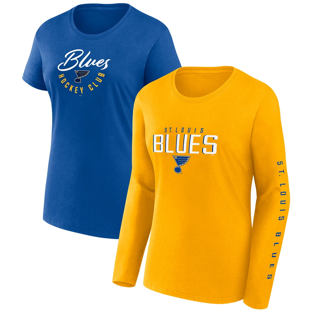 Women's Fanatics Blue St. Louis Blues Long and Short Sleeve Two-Pack T-Shirt Set