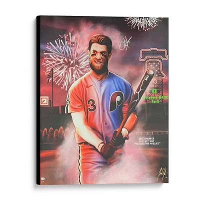 Bryce Harper Philadelphia Phillies Autographed Stretched 32" x 40" Embellished Canvas Giclee Print - Art by Jordan Spector - #1 of Limited Edition 4