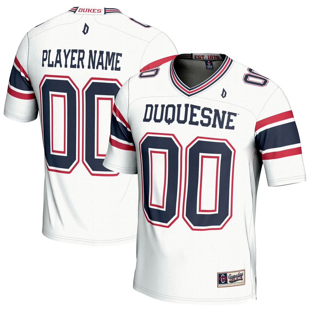 Men's GameDay Greats White Duquesne Dukes NIL Pick-A-Player Football Jersey