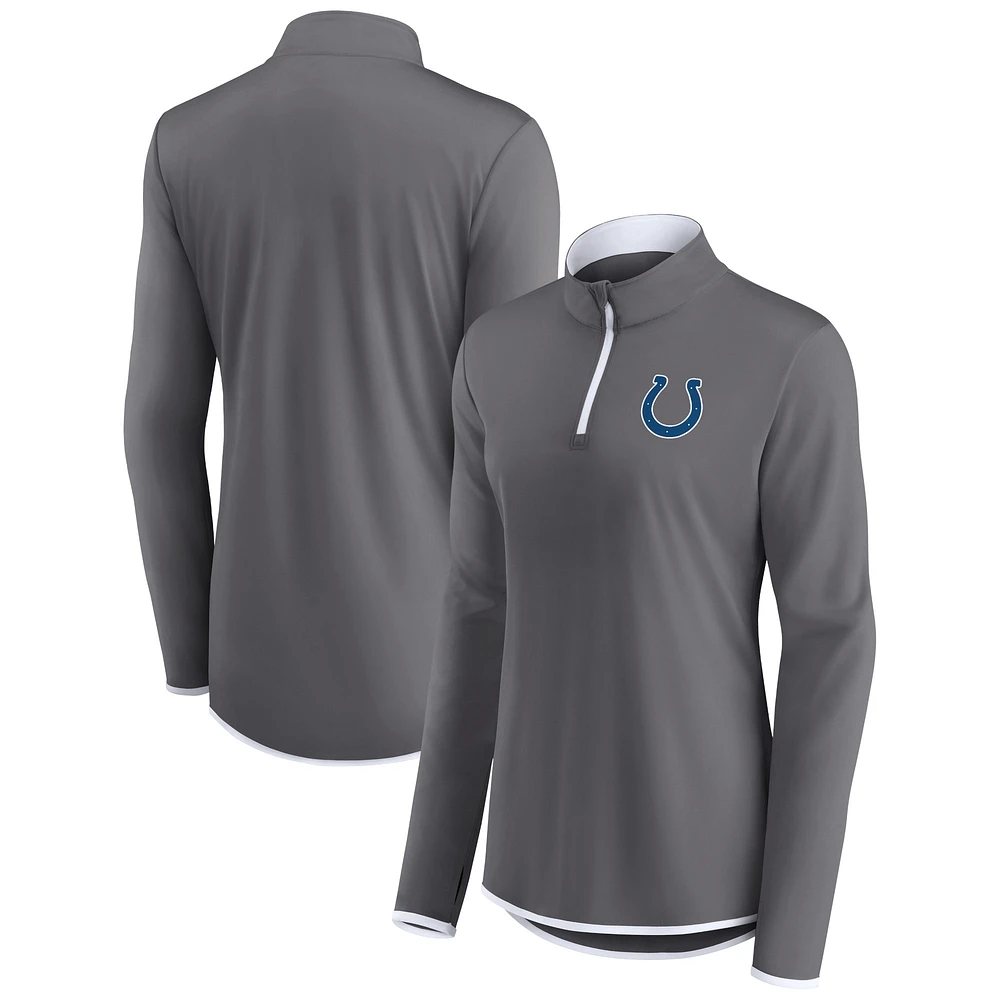 Women's Fanatics Gray Indianapolis Colts Corner Long Sleeve 1/4 Zip Top