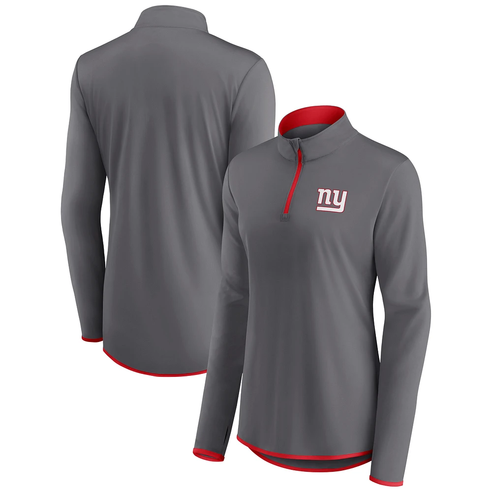 Women's Fanatics Gray New York Giants Corner Long Sleeve 1/4 Zip Top