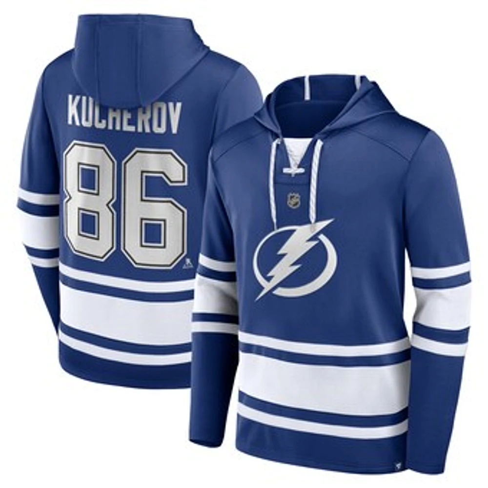 Men's Fanatics Nikita Kucherov Blue Tampa Bay Lightning Name & Number Lace-Up Pullover Hoodie