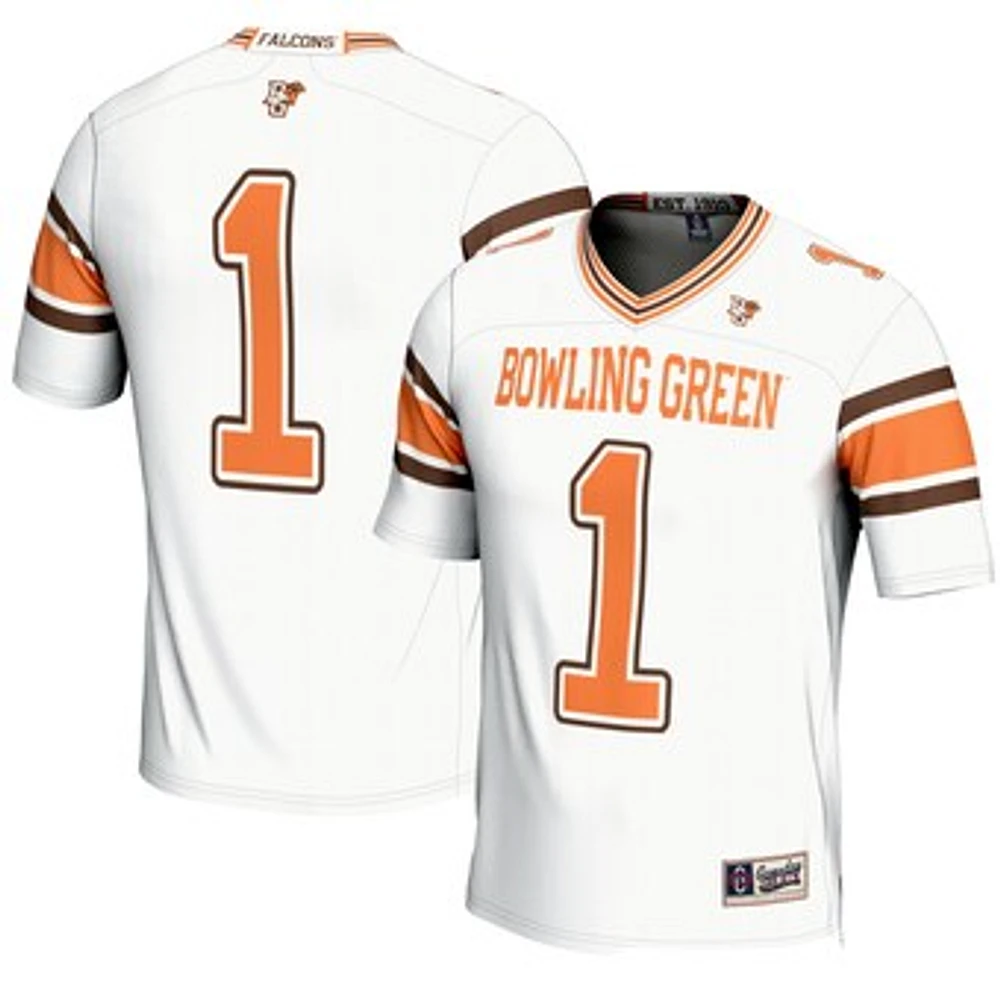 Men's GameDay Greats #1 White Bowling Green St. Falcons Endzone Football Jersey