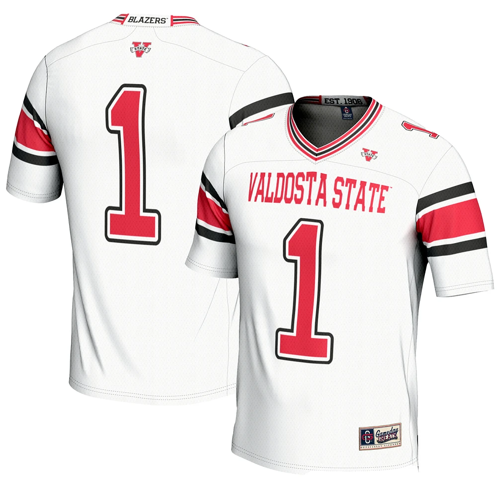 Men's GameDay Greats #1 White Valdosta State Blazers Endzone Football Jersey