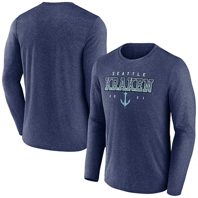Men's Fanatics Heather Deep Sea Blue Seattle Kraken Long Sleeve T-Shirt