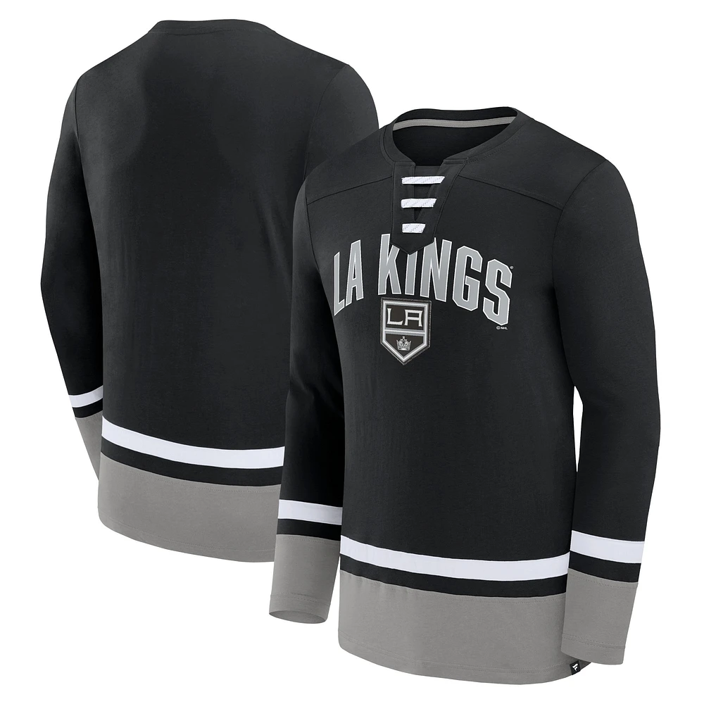 Men's Fanatics Black Los Angeles Kings Back Pass Lace-Up Long Sleeve T-Shirt