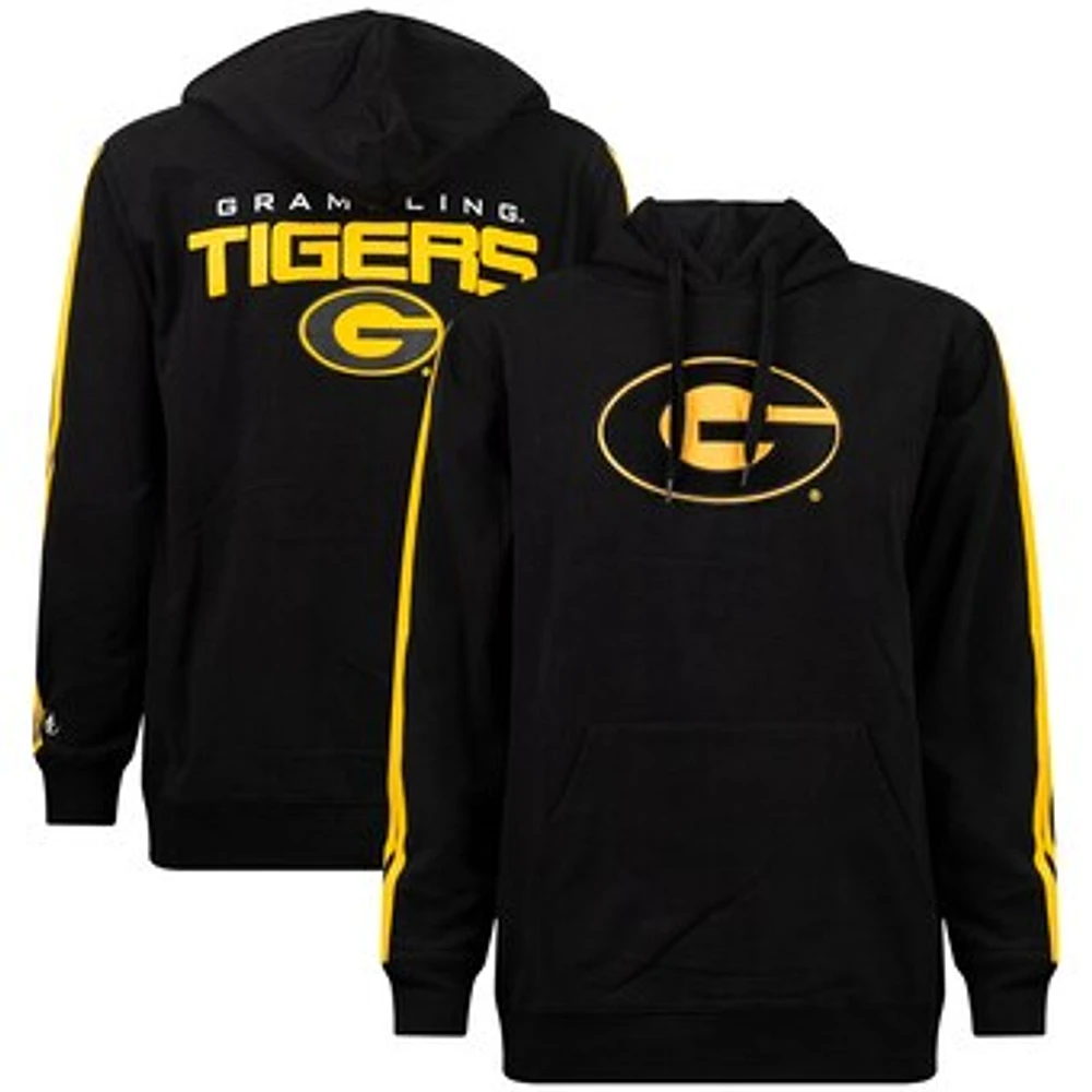 Men's Black Grambling Tigers Striped Oversized Print Pullover Hoodie