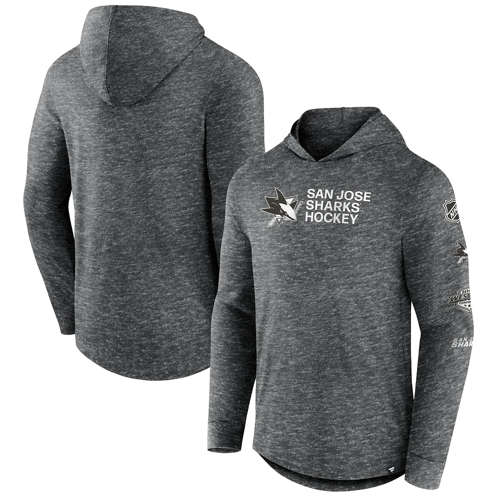 Men's Fanatics Heather Charcoal San Jose Sharks Stacked Long Sleeve Hoodie T-Shirt