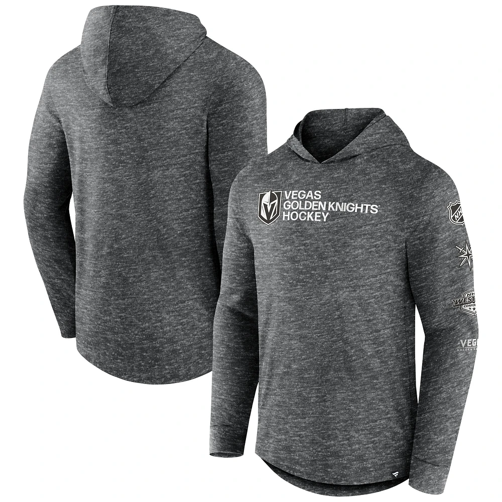 Men's Fanatics Heather Charcoal Vegas Golden Knights Stacked Long Sleeve Hoodie T-Shirt
