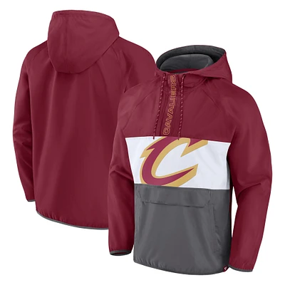 Men's Fanatics Wine/Gray Cleveland Cavaliers Anorak Flagrant Foul Color-Block Raglan Hoodie Half-Zip Jacket