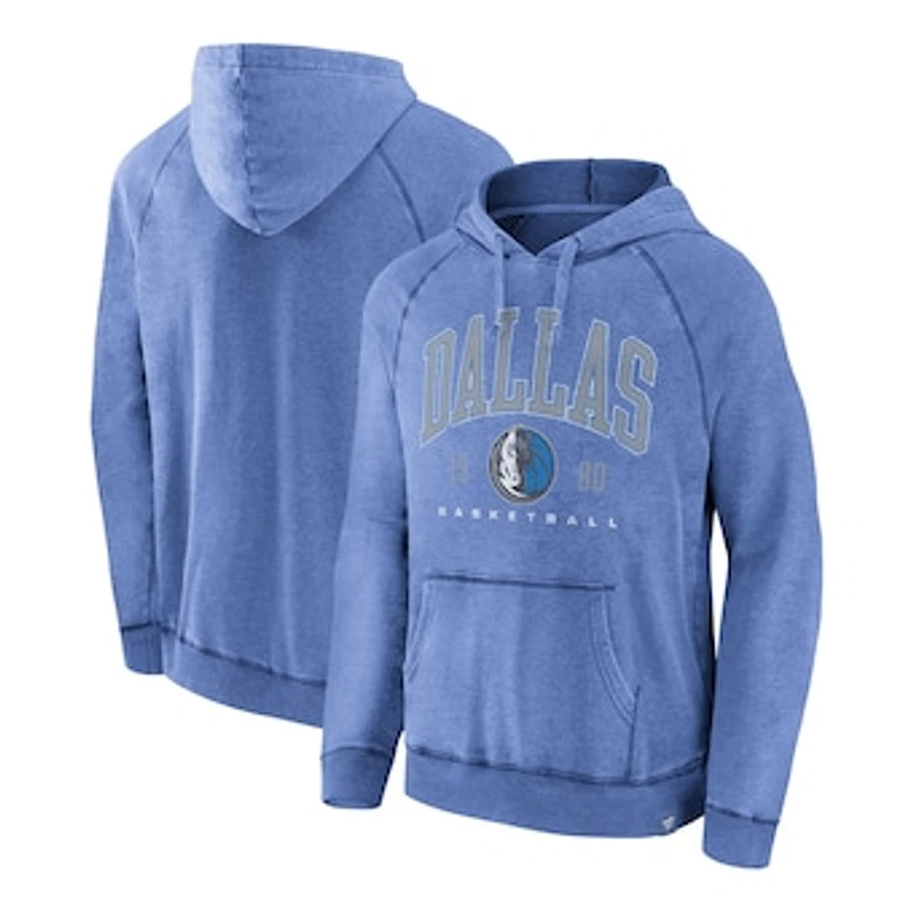 Men's Fanatics Heather Blue Dallas Mavericks Foul Trouble Snow Wash Raglan Pullover Hoodie