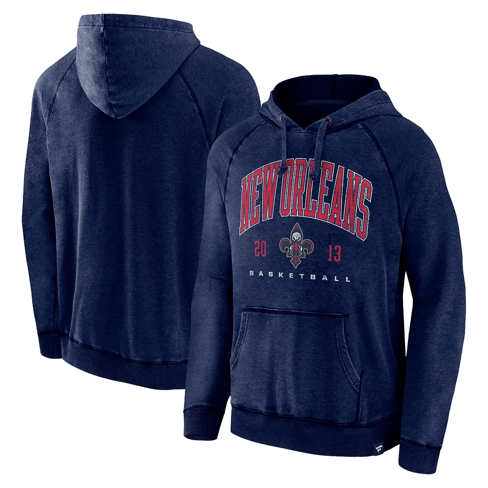 Men's Fanatics Heather Navy New Orleans Pelicans Foul Trouble Snow Wash Raglan Pullover Hoodie