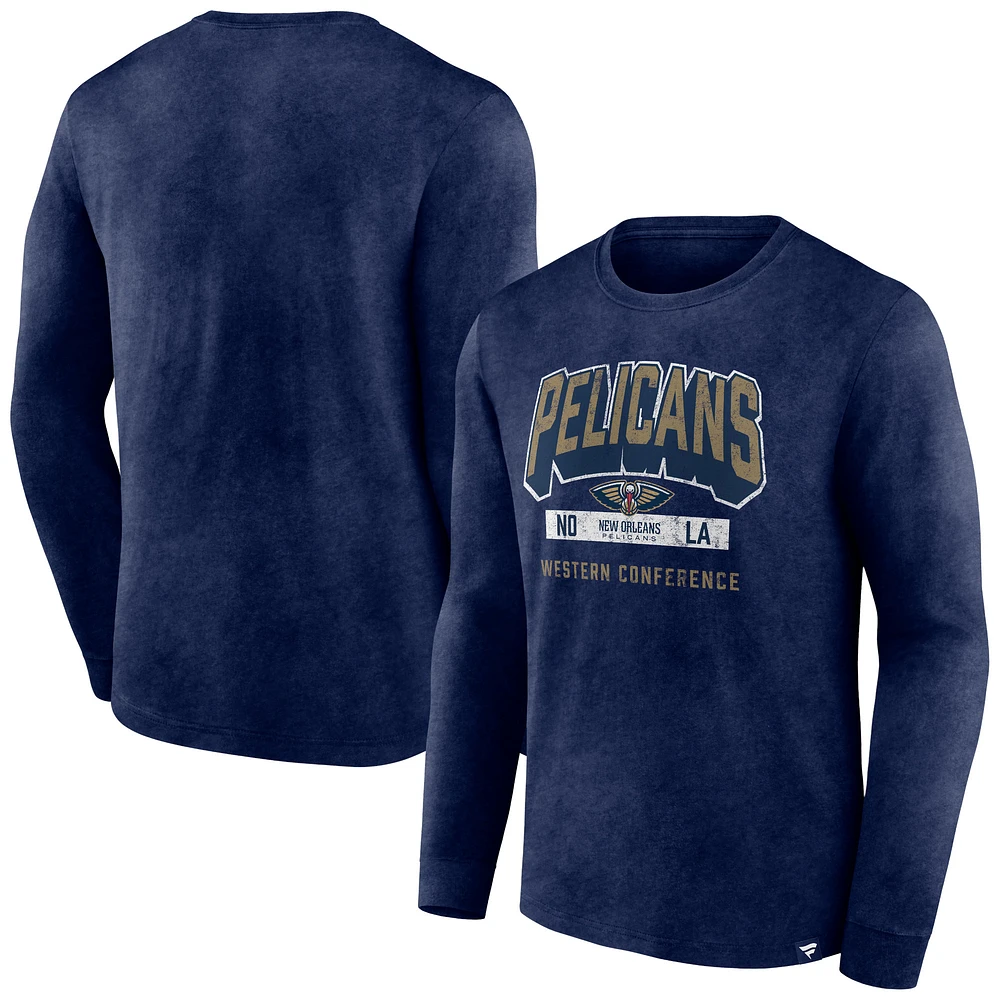 Men's Fanatics Heather Navy New Orleans Pelicans Front Court Press Snow Wash Long Sleeve T-Shirt